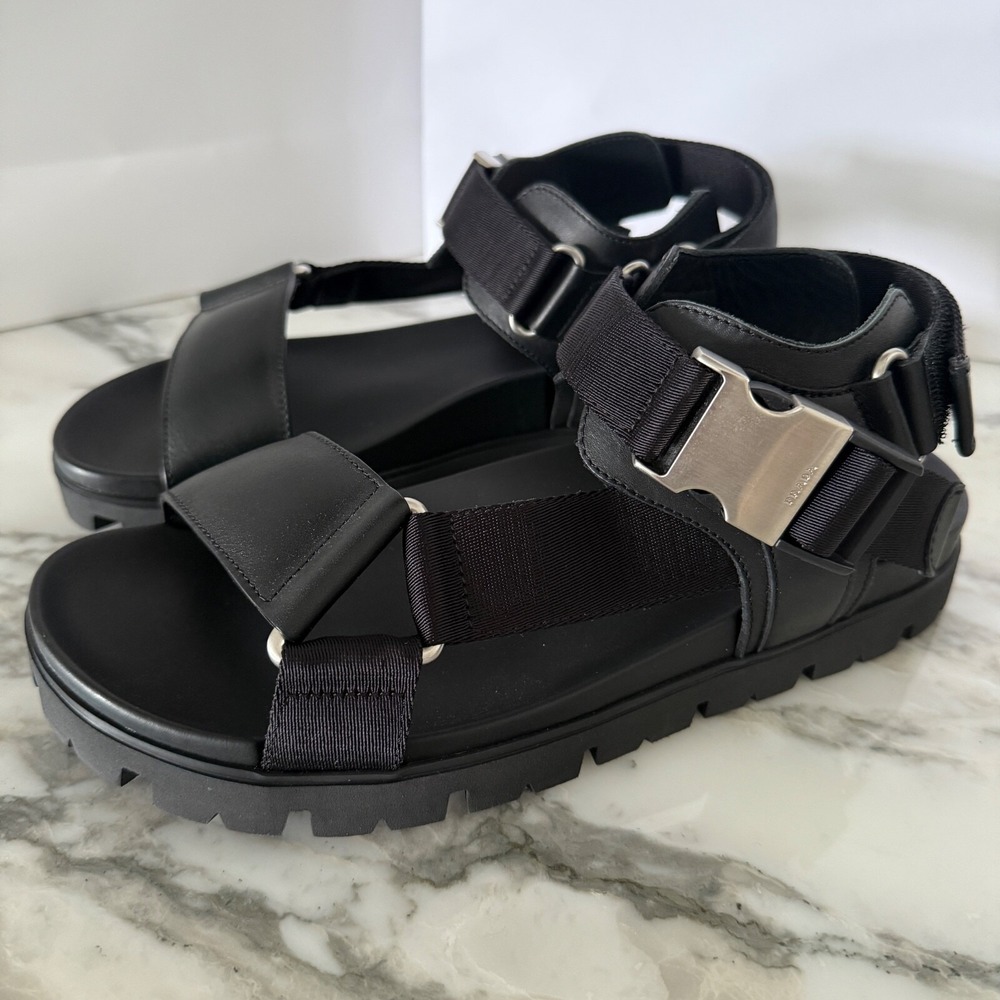Prada Nastro Black‎ Canvas and Leather Tape Men's Sandal, SZ 7.5